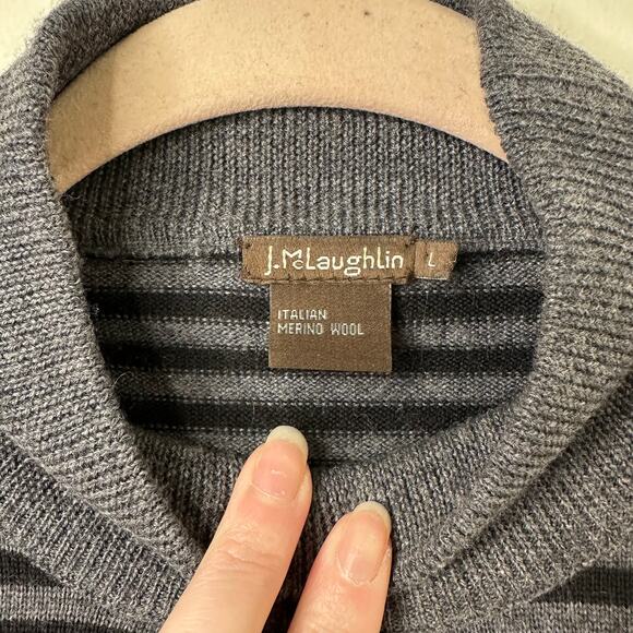 Lg J McLaughlin Italian Merino Wool Mock Neck Ombre Sweater Gray Black Long Chic - Picture 2 of 4